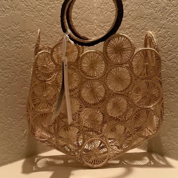 Guadalupe Alamo Basket Bag Neutral Tan Open Weave Artsy Coastal Boho Unique NWT - Picture 4 of 13